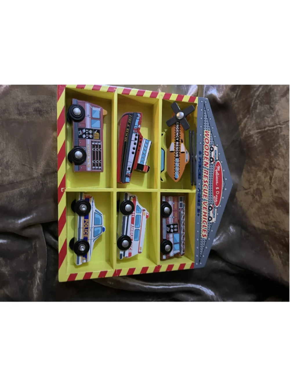 Melissa & Doug Wooden Rescue Vehicles Firetruck Police Car Educational Toy